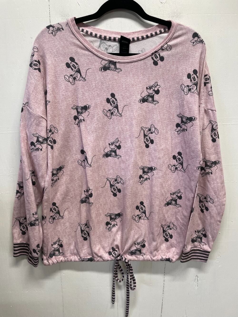 Disney Women's Light Pink Long Sleeve Lounge Top Size Large Mickey Minnie